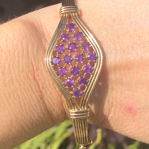 Vintage Amethyst Sterling Silver Gold Vermeil Bangle Bracelet Gorgeous 925