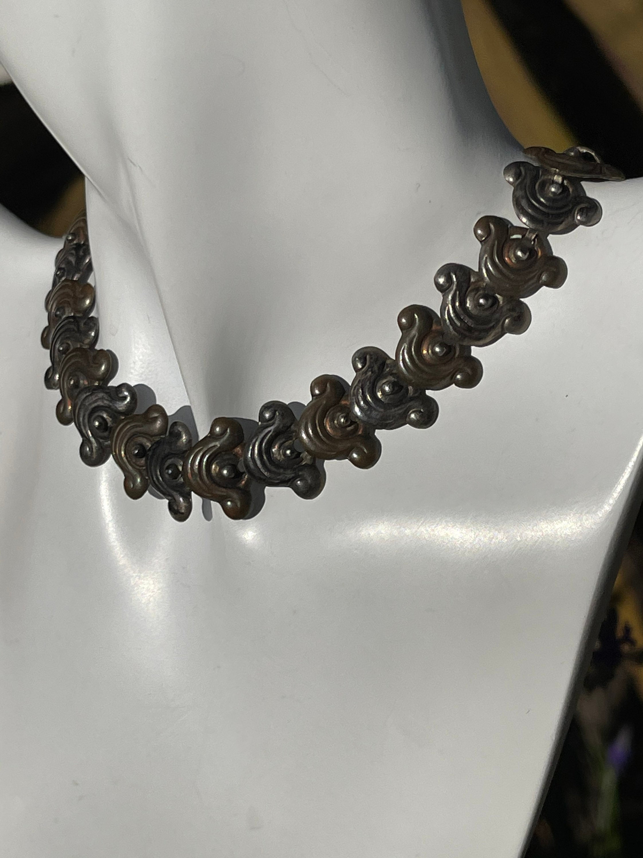 Vintage Mexico Silver Bohemian Gypsy Square Linked Choker Vintage Mexico Taxco Sterling Silver Link Choker Necklace  main image 2