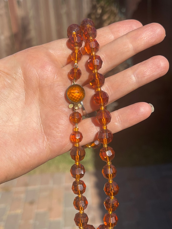 Antique Amber Faceted Glass Beaded Necklace Made in Western