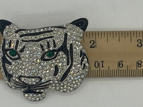 Big Vintage White Tiger Crystal Brooch Costume Gr… - image 10