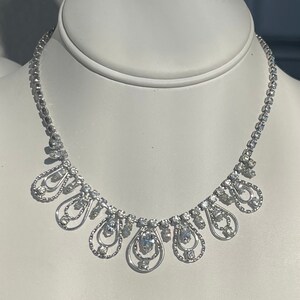 Vintage Antique Jay Flex Sterling Silver 925 Rhinestones Necklace- Choker Cocktail Holidays! 14.75 Inches