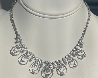 Vintage Antique Jay Flex Sterling Silver 925 Rhinestones Necklace- Choker Cocktail Holidays! 14.75 Inches