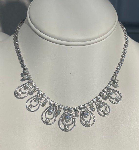 Vintage Antique Jay Flex Sterling Silver 925 Rhinestones Necklace  