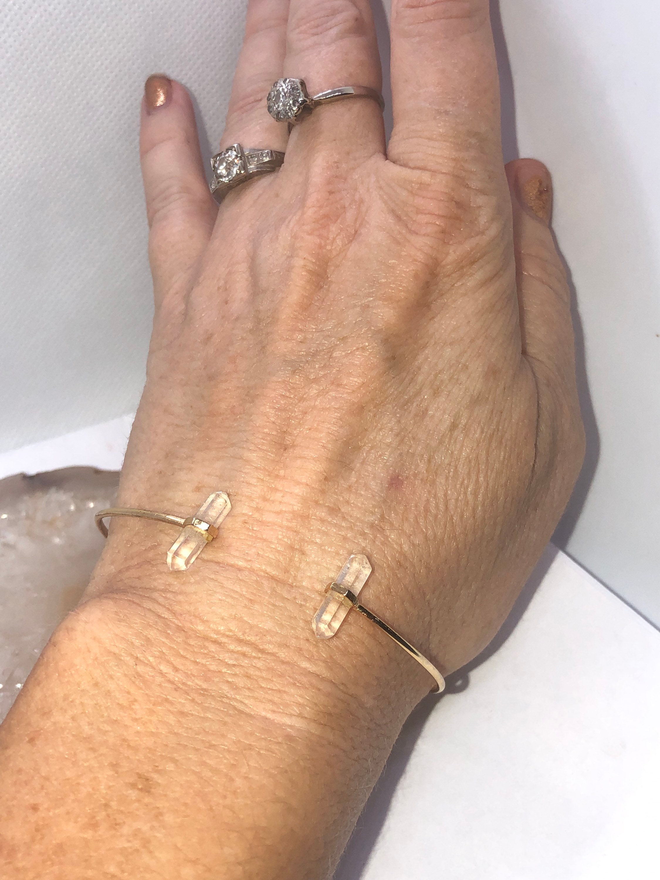 Shashi Designer Gold Tone Clear Crystals Cuff Bracelet