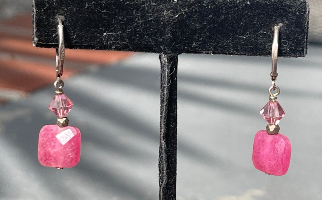 Pink Leach Vintage Designer Leach and Garner Pink Gemstone & Crystals Earrings ...