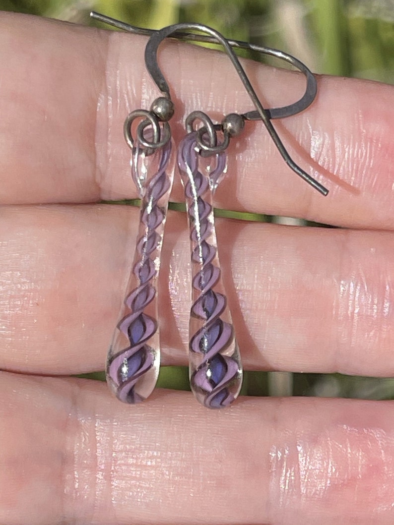 Vintage Glass Earrings 3D Twist Dangle Drop Earrings Sterling Silver 925 Hooks