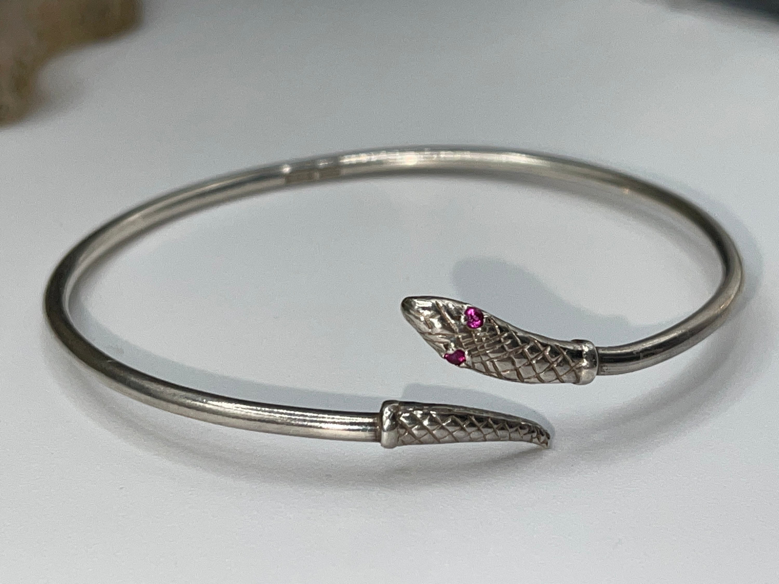 Stunning Sterling Silver Snake Serpent Bangle Bracelet Ruby Etsy