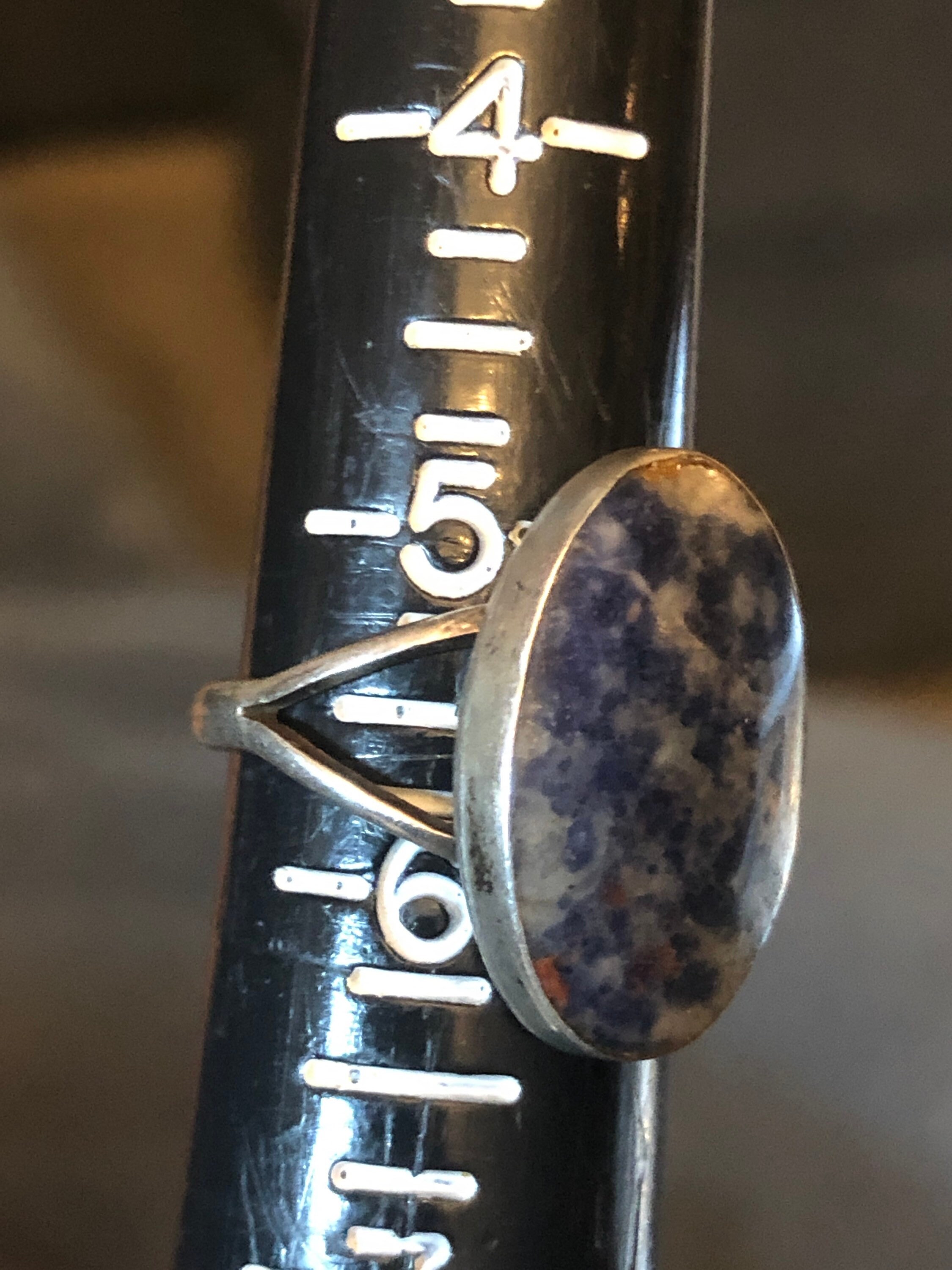 Vintage Sodalite Gemstone Oval Cabochon Ring Sterling Silver