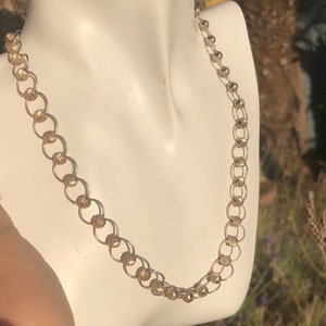 Beautiful Vintage Sterling Silver Rolo Style Chain Necklace Etched Spinner beads 925 Italy DB 925 Unusual
