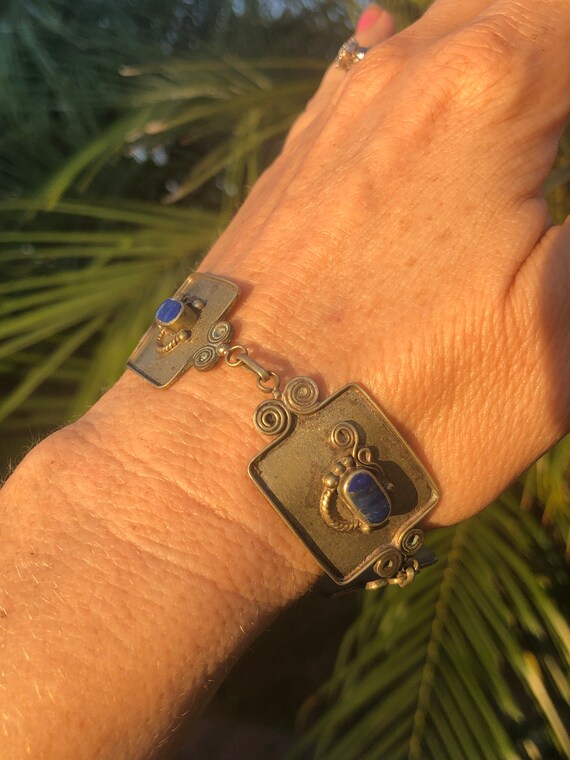 Beautiful lapis lazuli Silver tone bracelet appea… - image 8
