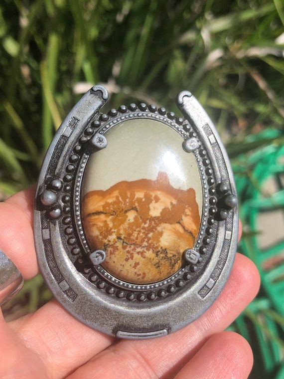 Vintage Silver Plated Jasper Stone Belt Buckle Wild Horse Jasper Belt Buckle, 925 Sterling Silver Belt  main image 4