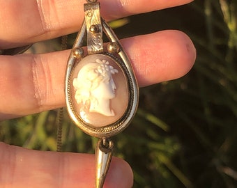 True Antique Victorian Gold Filled Carved Shell Cameo Pendant Necklace Early To Mid 1800s Historical Rare
