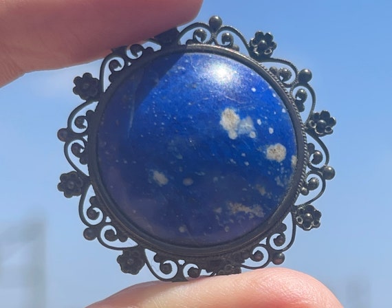 Big Antique Victorian 800 Silver Lapis Lazuli Gem… - image 10