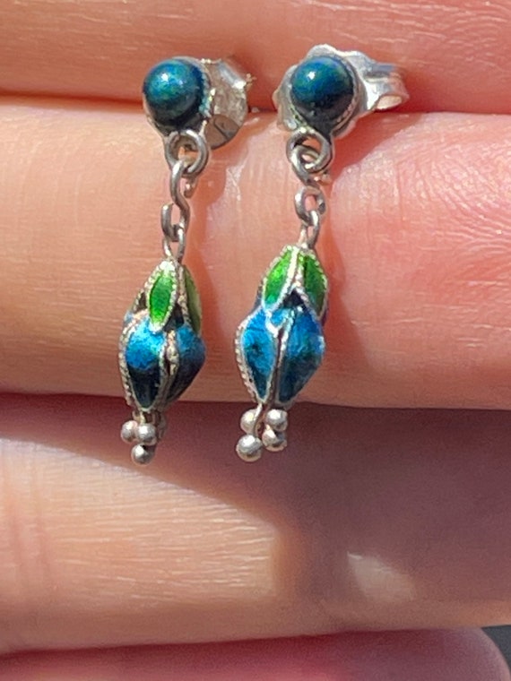 Vintage Cloisonné EnamelDrop Earrings Small Detai… - image 1