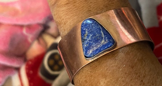 Vintage Solid Copper Cuff Bracelet Lapis Lazuli N… - image 5