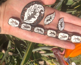 Stunning sterling silver white enamel Siam set brooch and clip on earrings Thai Vintage antique