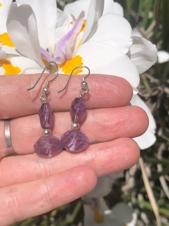 Vintage Faceted Amethyst Gemstones Beaded Earrings