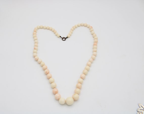 Antique Angel skin Coral Beaded Necklace White w … - image 8