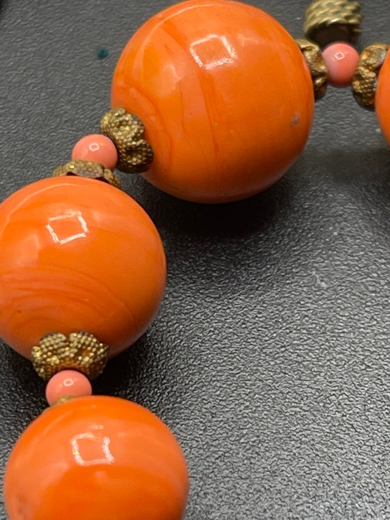 Antique coral colored lampwork glass beaded neckl… - image 4