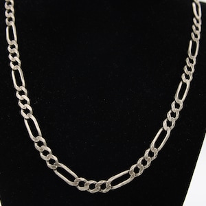 Antique Sterling Silver 18.5&quot; Figaro Chain Necklace 7mm Italy 925 - Heavy Patina
