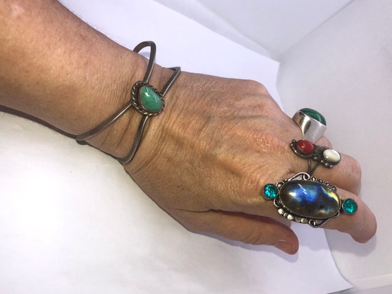 Vintage Native American turquoise sterling silver… - image 8