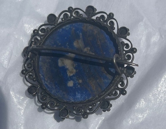 Big Antique Victorian 800 Silver Lapis Lazuli Gem… - image 5