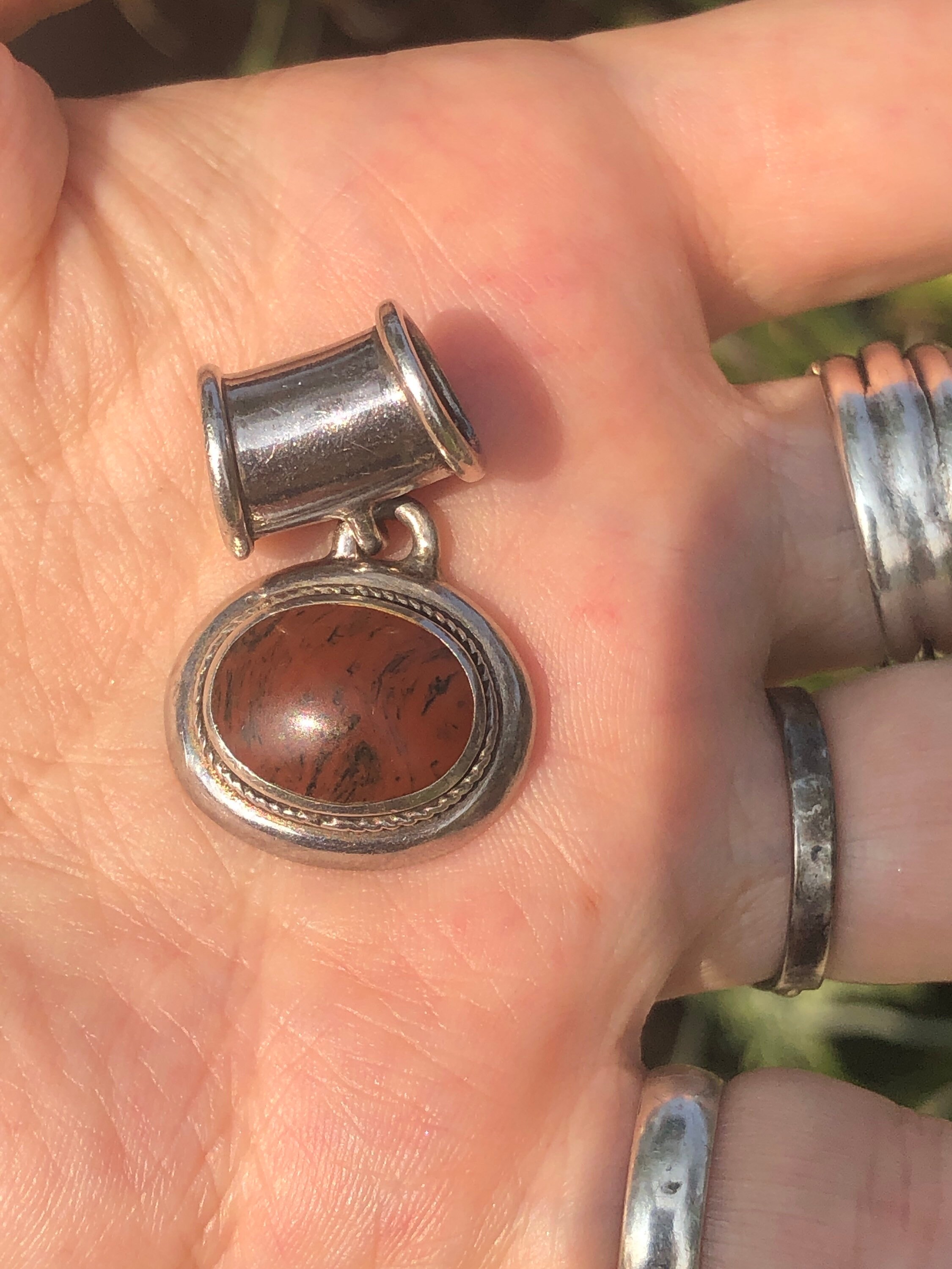 Gorgeous vintage Mahogany Obsidian sterling silver 925 pendant for necklace