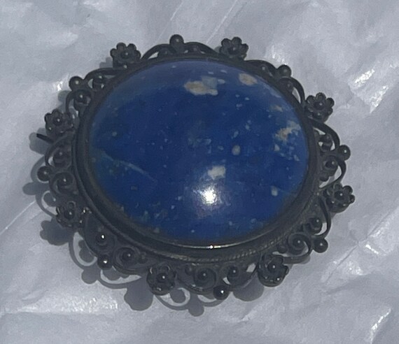 Big Antique Victorian 800 Silver Lapis Lazuli Gem… - image 7