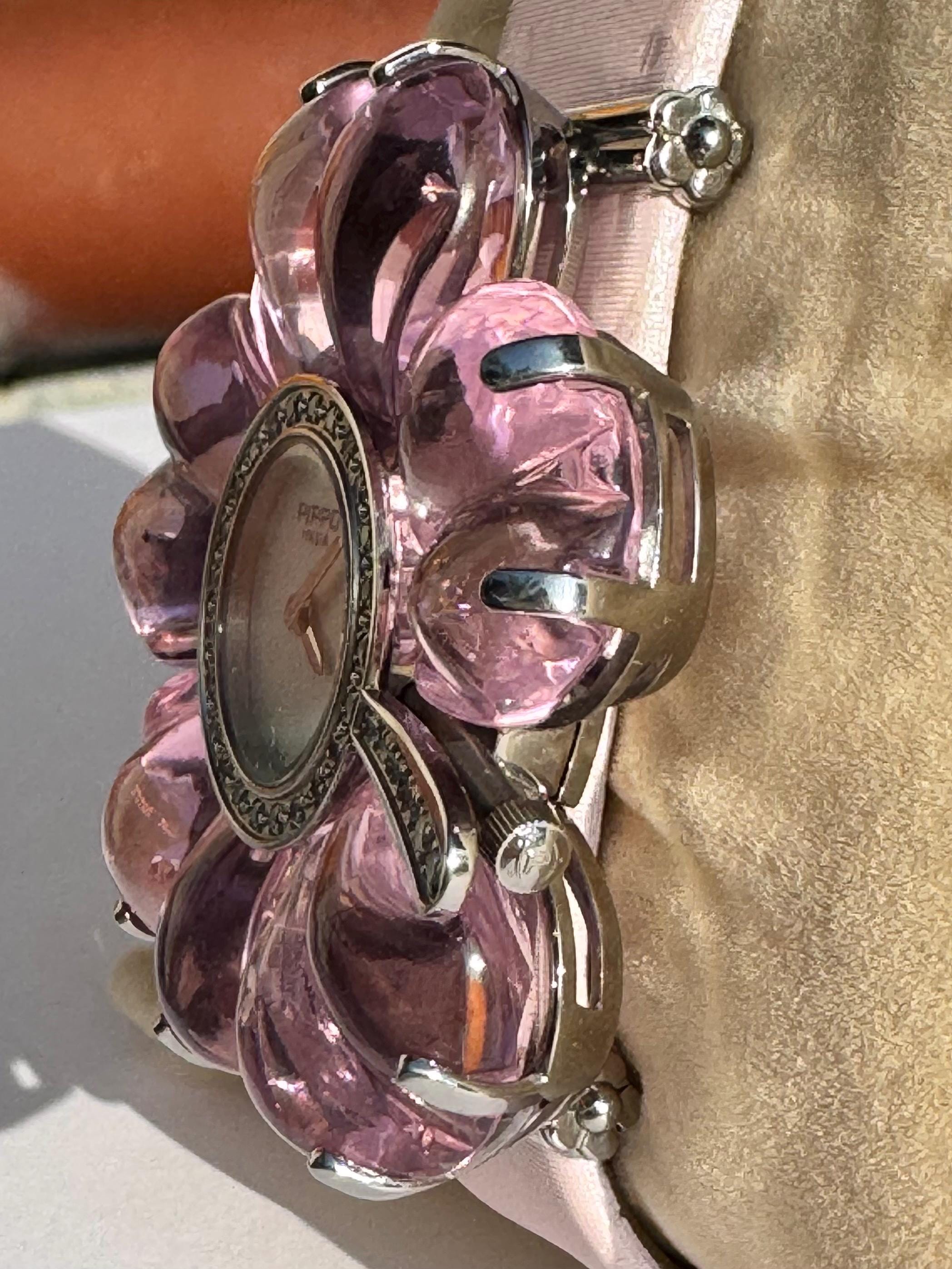 Pippo Perez Diamond watch pink leather women’s Peugeot Women Watch Crystal Studded Hex Shape Pink Dial and  main image 3