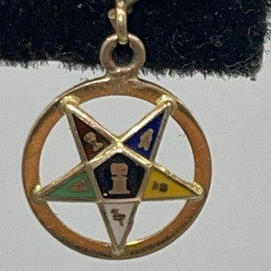 Antique Vintage (Single) 14kt Yellow Gold Earring order of the Eastern star Dangle Enamel Screw On Push Back Masonic 14 kt Karat