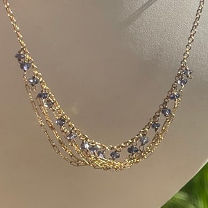 Vintage 14/20 Gold Filled Necklace Tanzanite Beads On A Draping Gold Chain - Small Bib