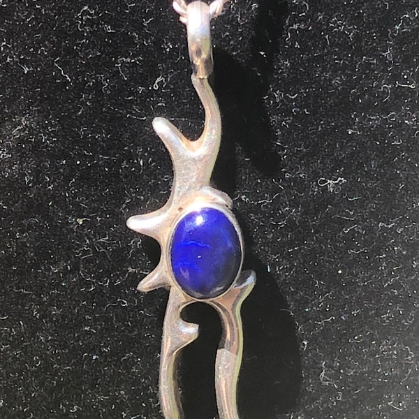 Vintage Native American Pendant Necklace Navajo Sterling Silver LD Lowell Draper Southwestern Lapis Lazuli