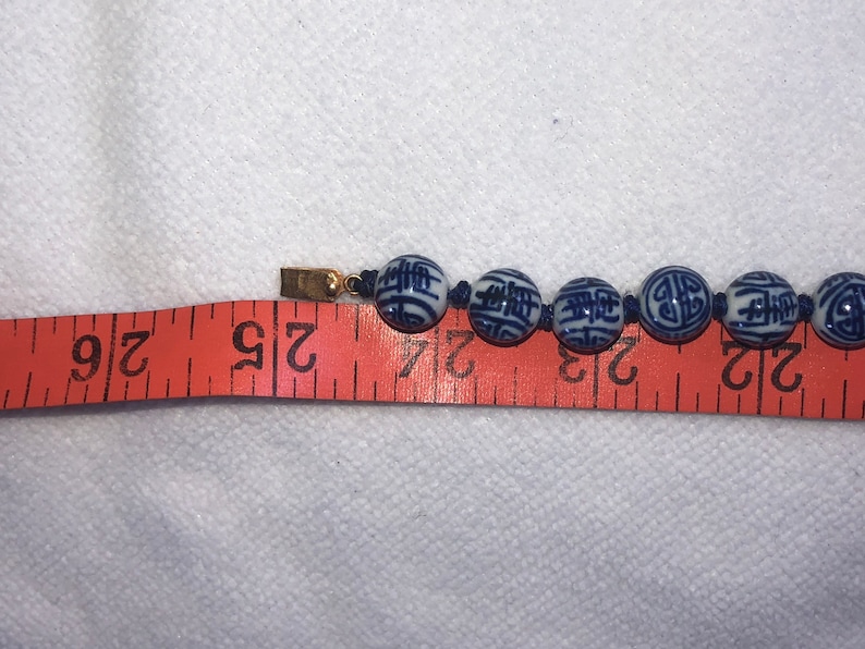 Antique vintage Chinese export cobalt blue and white ceramicporcelain Beaded necklace yellow gold tone clasp 24.5 inches