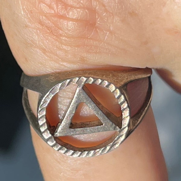 Vintage Sterling Silver 925 AA Symbol Ring Alcoholics Anonymous Support Artisan Made Unique Sobriety