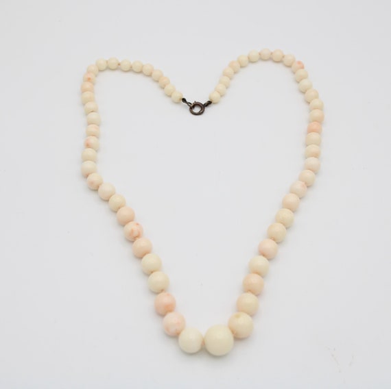 Antique Angel skin Coral Beaded Necklace White w … - image 7