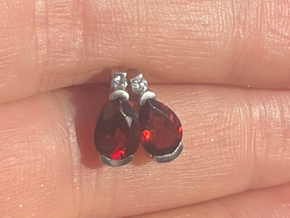 Vintage Garnet/ Diamond Gemstone Stud Earrings  S… - image 6
