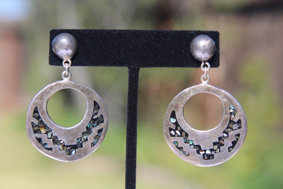 Vintage Sterling Silver Large Circle Earrings Dro… - image 1