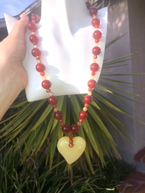 Huge Milky Yellow / White Amber Heart Pendant with