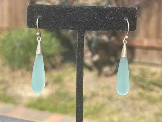 Beautiful Blue Green chalcedony Gemstone Drop Ear… - image 2