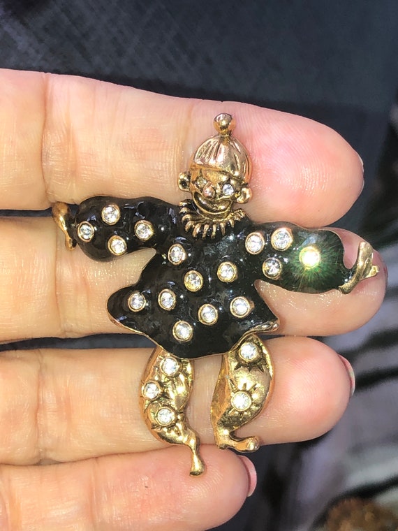 Adorable vintage articulated rhinestones clown bla