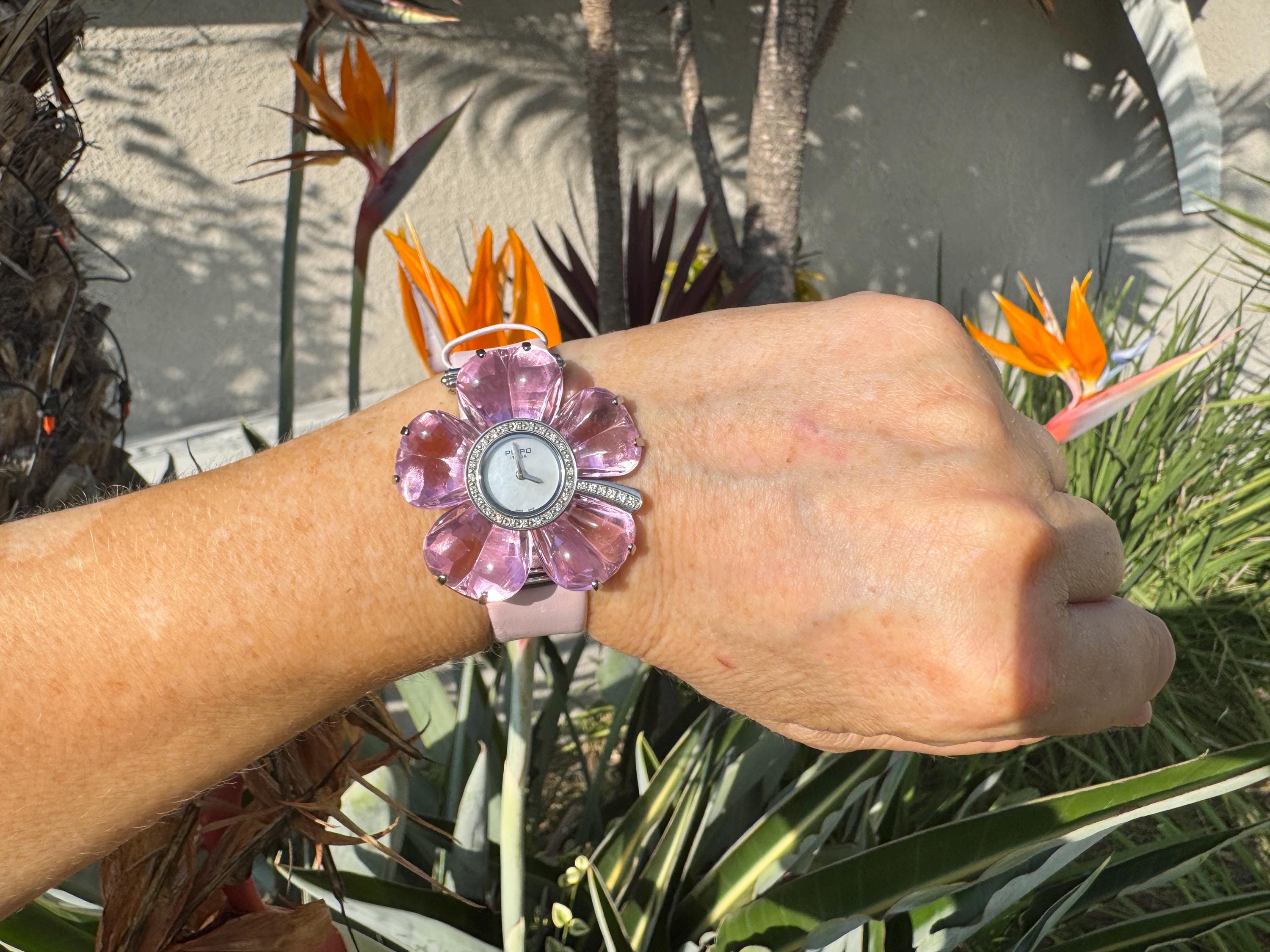 Pippo Italia Diamond Flower Watch – Swiss Quartz Pink 