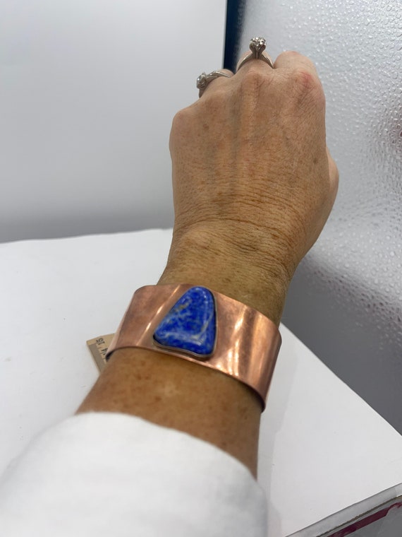 Vintage Solid Copper Cuff Bracelet Lapis Lazuli N… - image 6