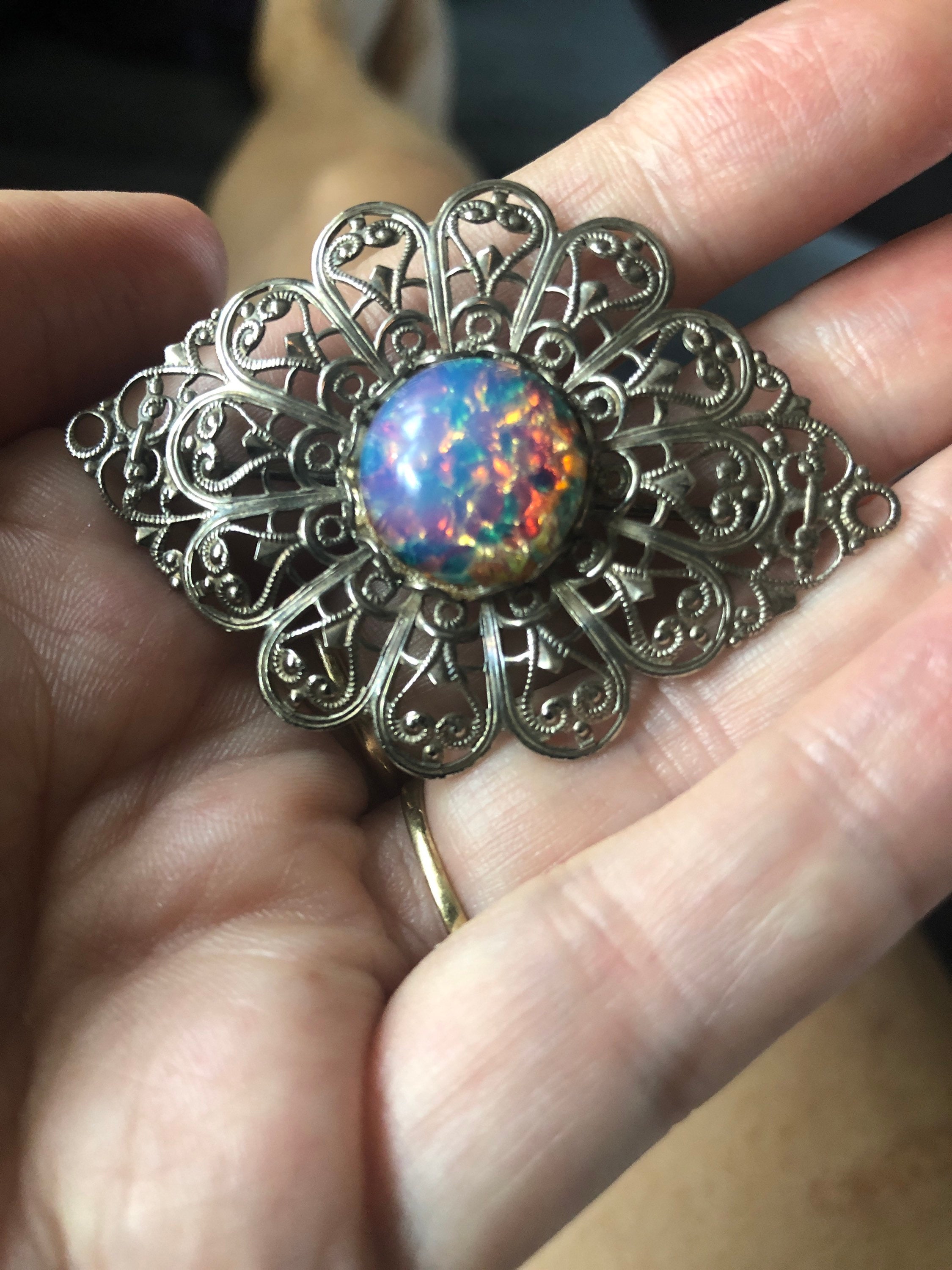 Vintage Miriam Haskell Dragons Breath Glass Silvertone Designer