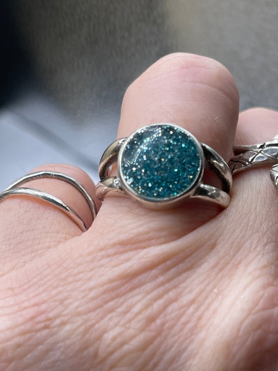 Sterling Silver 925 Blue Sparkly Enamel Ring Size 6.75 - Etsy