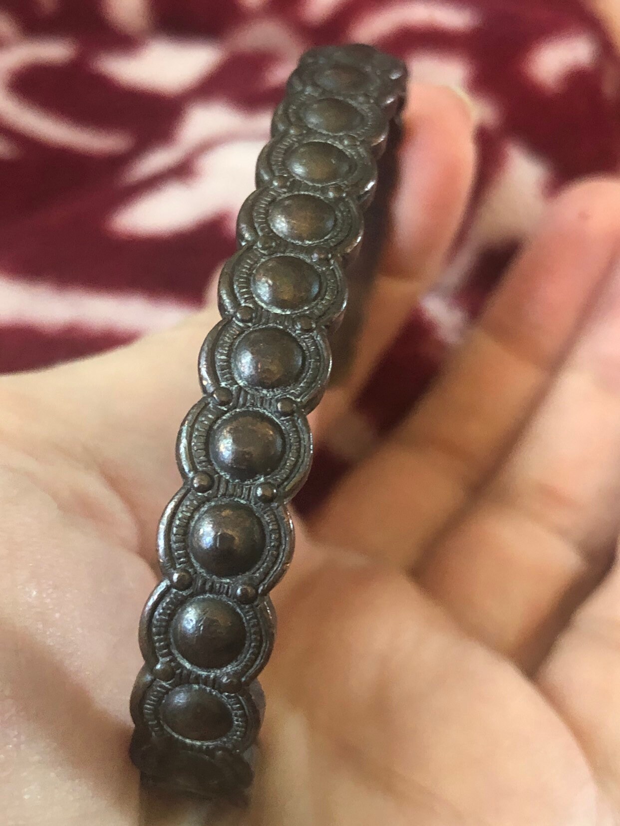 Bracelet Manchette Vintage Sud-Ouest – Cuivre Massif Clouté – Taille 6 3/8"