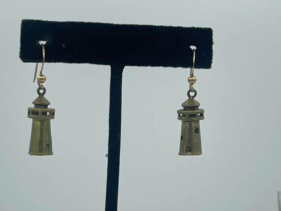 Vintage Solid Brass Lighthouse Earrings Very Cool… - image 6
