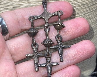 Antique Vintage big crucifix cross Taxco Mexico Yalalag Dangles tassels amazing rare Sterling silver 925 CEL Mexican Artisan chain necklace