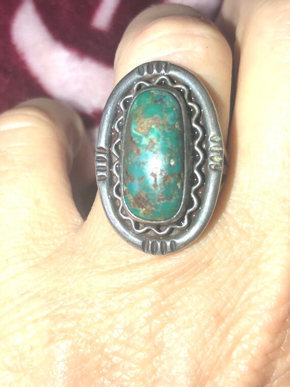 Vintage Green Turquoise & Sterling Silver Ring - … - image 7
