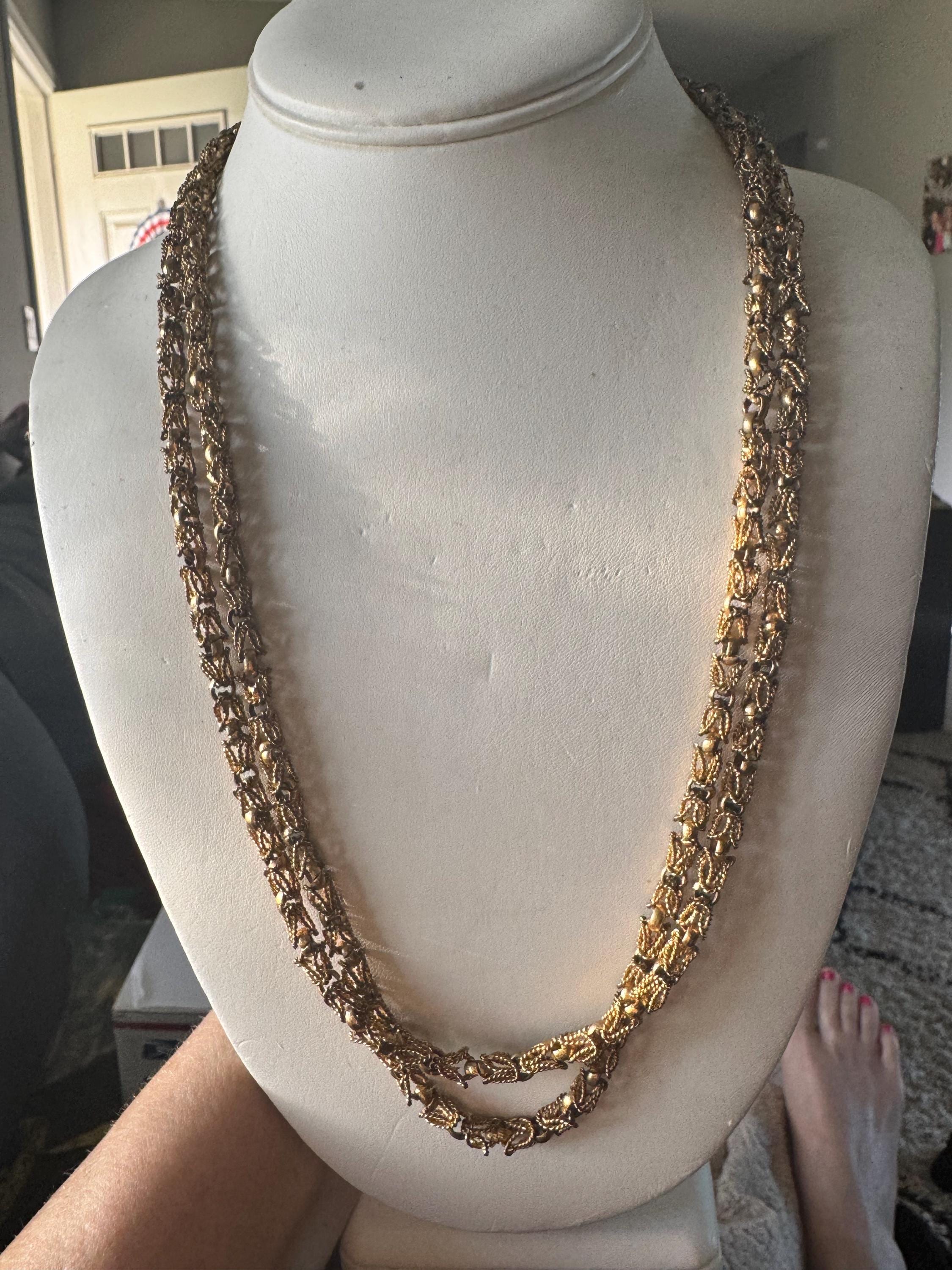 Antique 48” Heavy Gold-filled Foxtail Byzantine Chain Necklace 68g