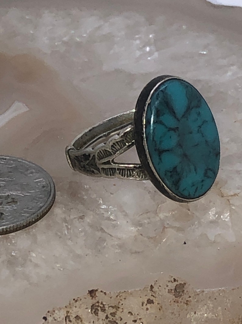 Beautiful vintage turquoise Native American Indian sterling silver ring Size 5.75-6 JP